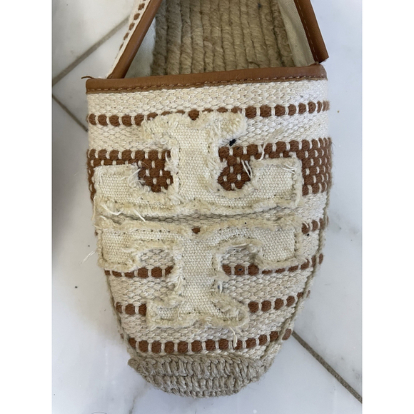 Tory Burch Shaw Flat Espadrille Sandals Slip On Logo Beige US Size 8 Women - Picture 15 of 15